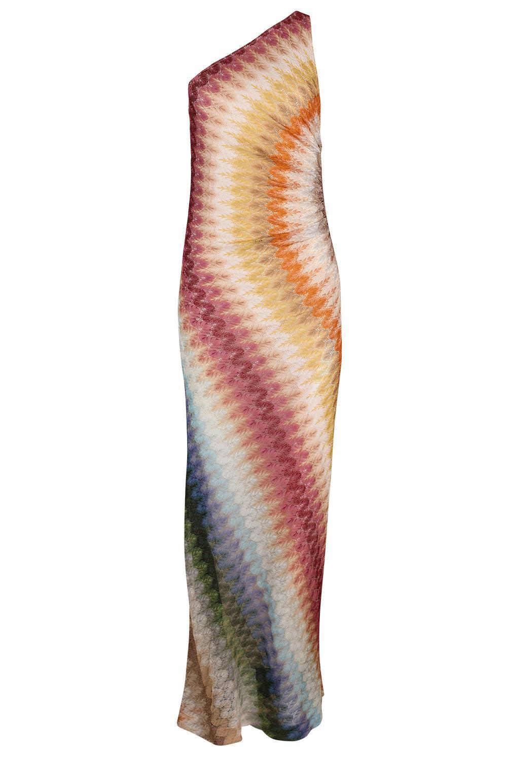 missoni one shoulder dress One Shoulder Long Dress - Multicolor Blue Yellow Green