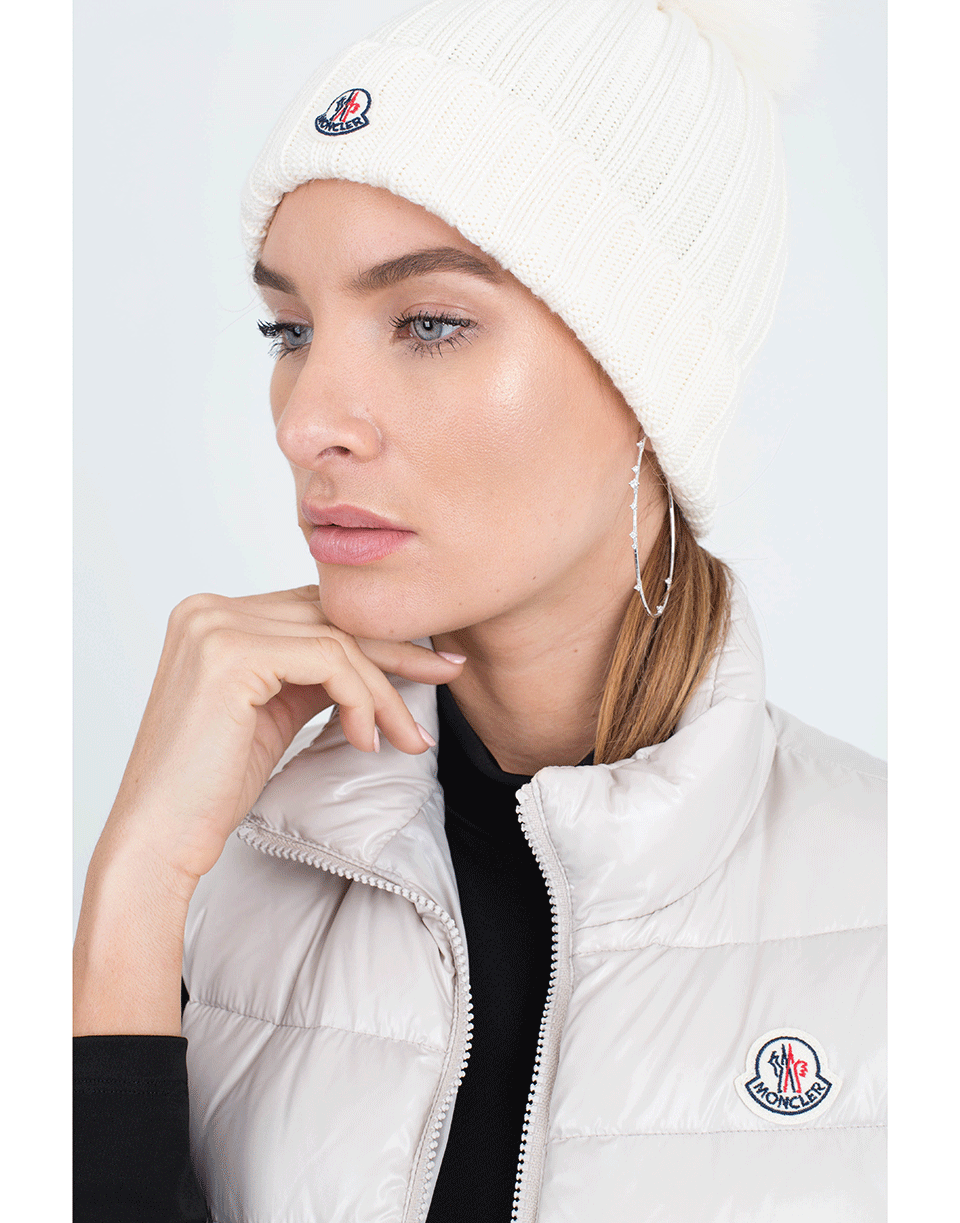 MONCLER-Pom Pom Ribbed Knit Beanie-WHITE