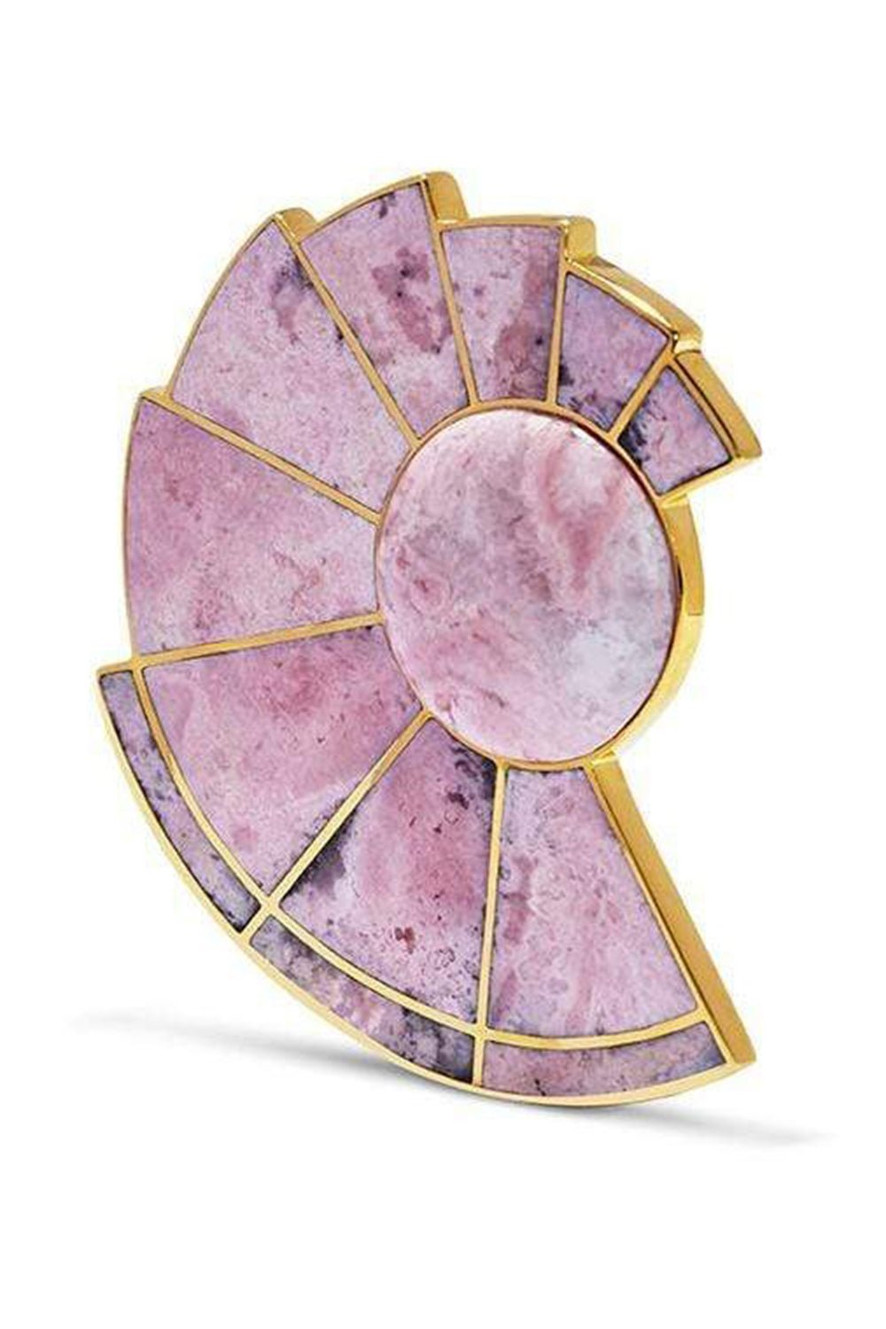 MONICA SORDO-Pink Rhodonite Nautilus Ear-Fans-YELLOW GOLD