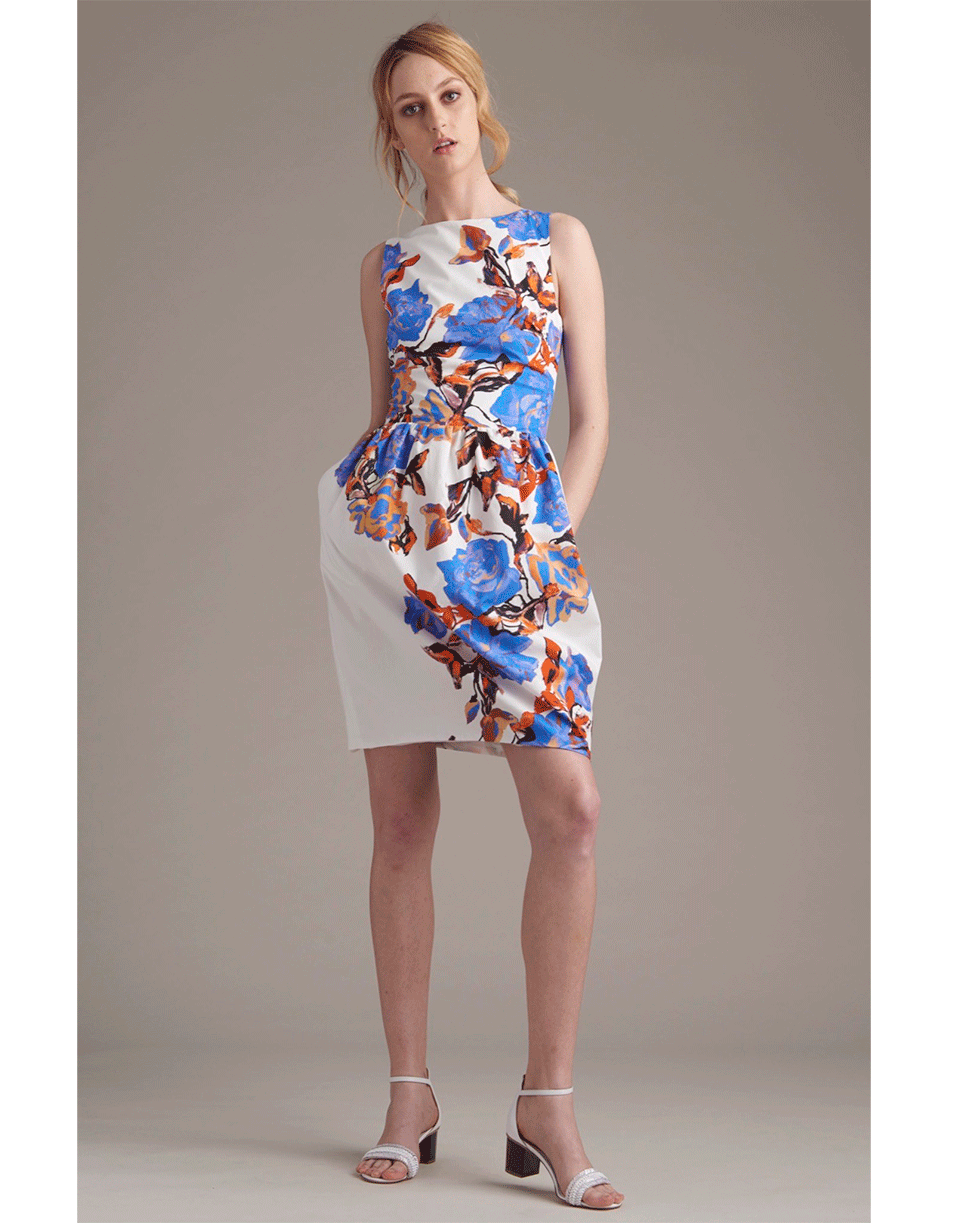 MONIQUE LHUILLIER-Watercolor Floral Dress-