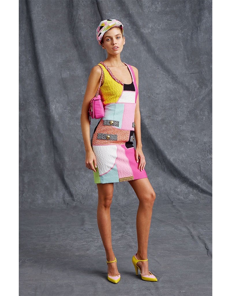 MOSCHINO-Patchwork Tweed Dress-