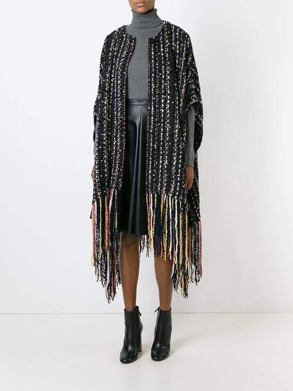 MSGM-Tweed Fringe Poncho-
