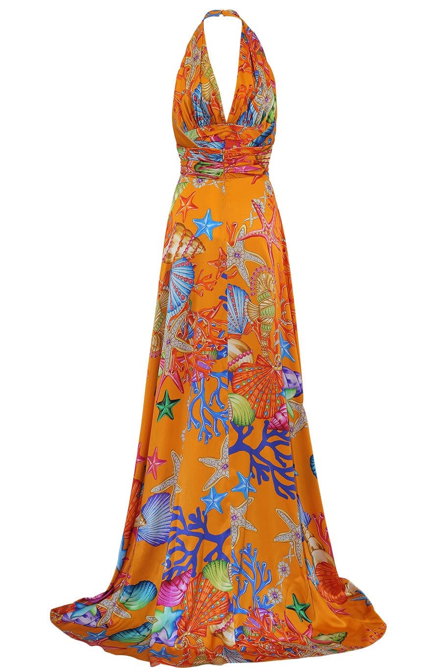 NAEEM KHAN-Amalfi Sea Print Halter Gown-