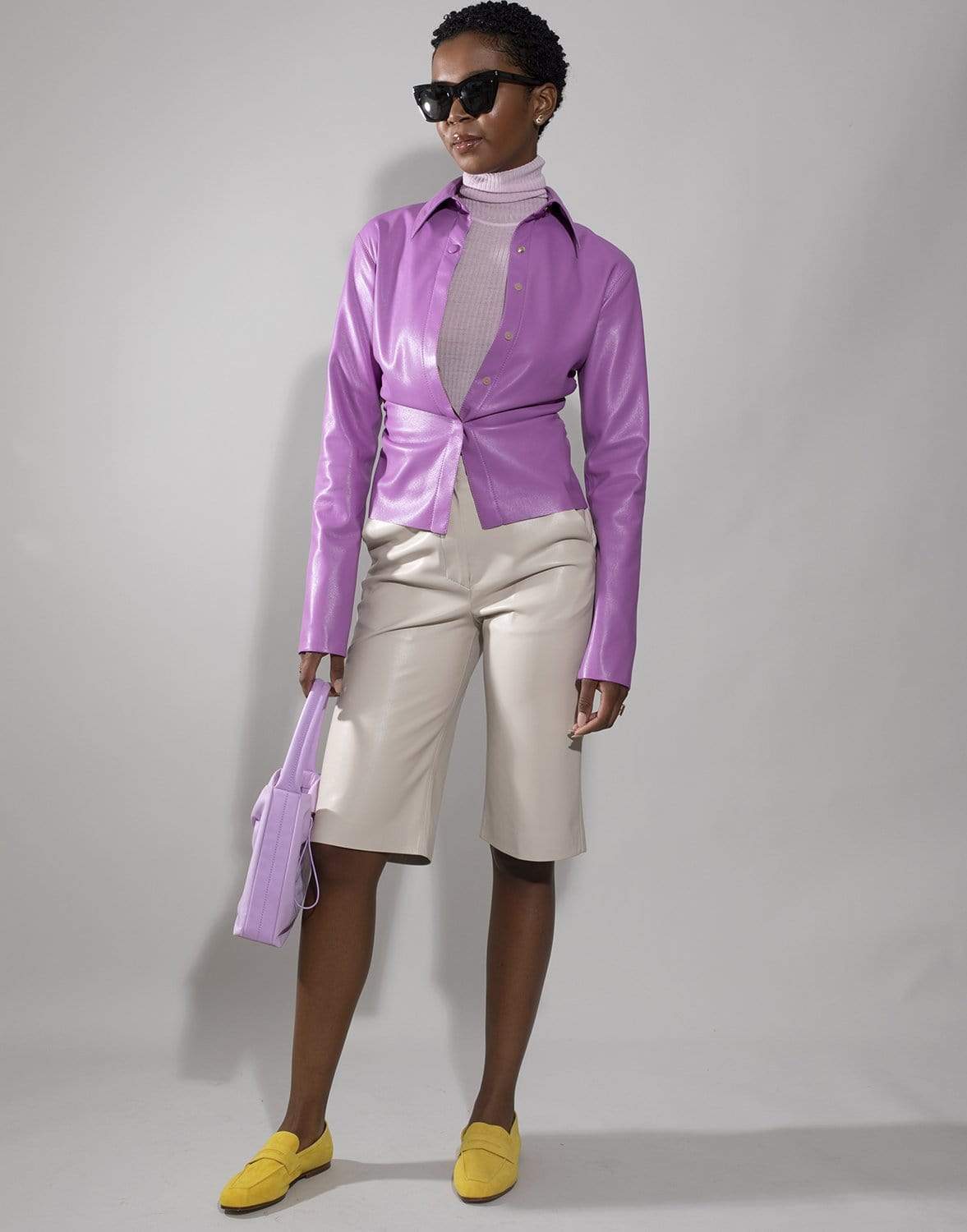 NANUSHKA-Creme Vegan Leather Tazu Long Short-