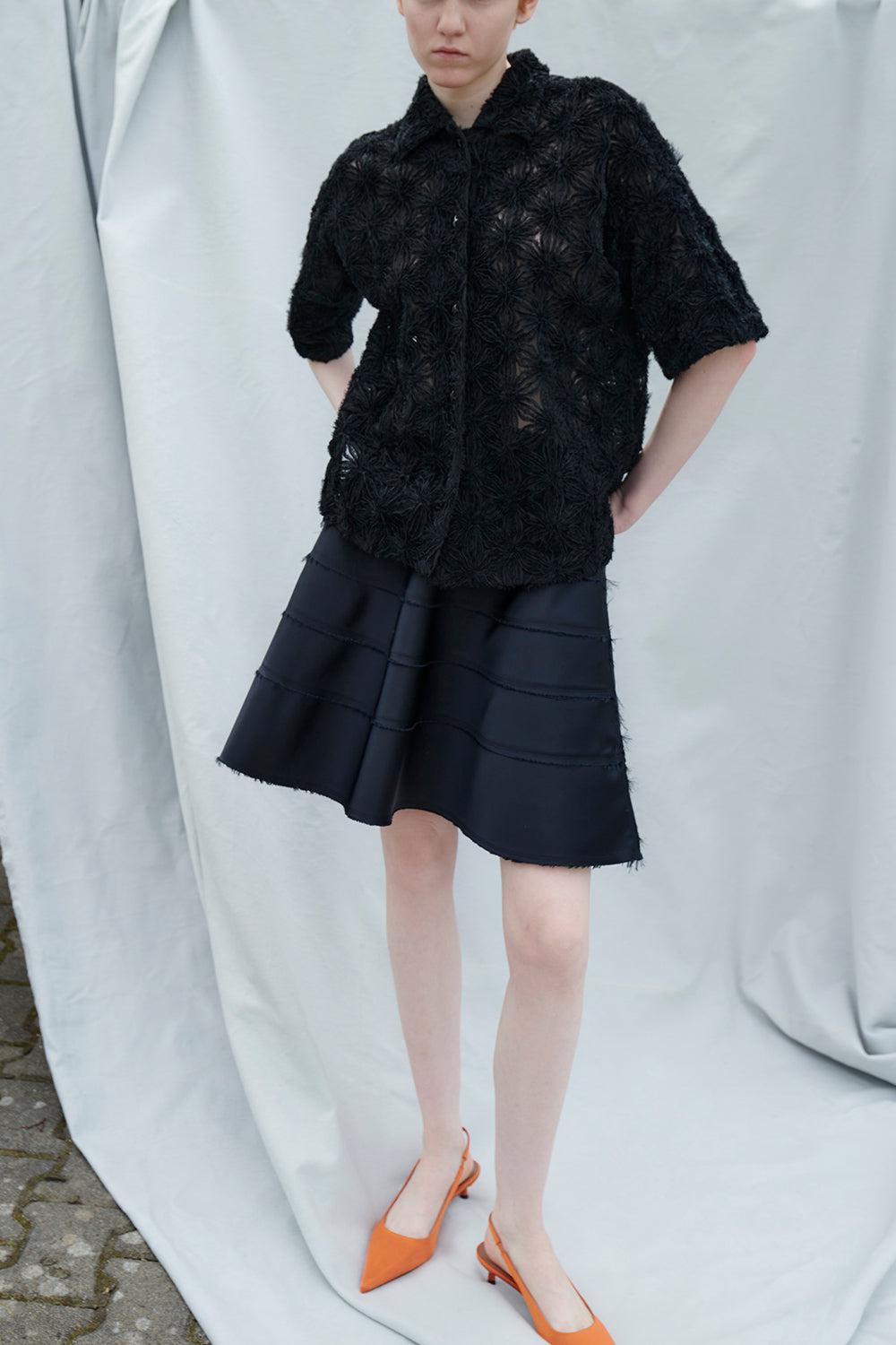 Short Sleeve Embroidered Shirt-JET BLK-32-CLOTHINGTOPBLOUSE-ODEEH