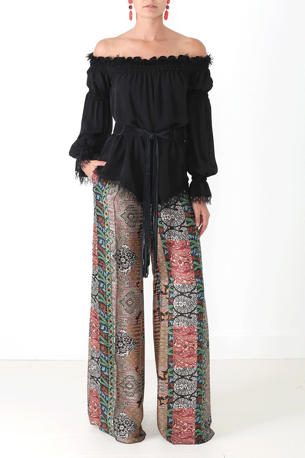 OSCAR DE LA RENTA-Woven Tie Front Leather Belt-