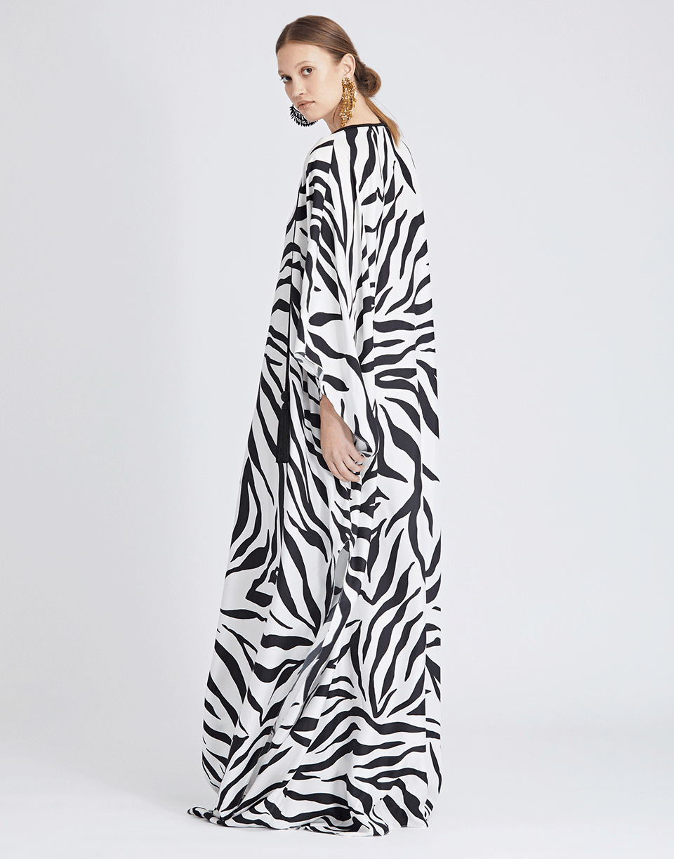 OSCAR DE LA RENTA-Zebra Print Silk Caftan-BLK/WHT
