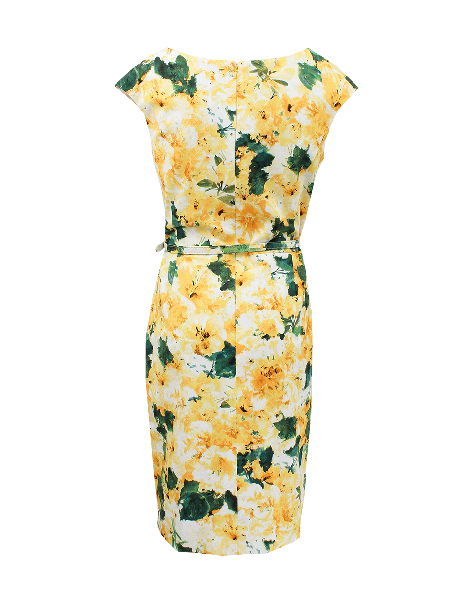 OSCAR DE LA RENTA-Split Scoop Neck Dress With Belt-