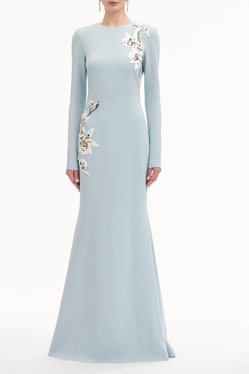 Long Sleeve Orchid Embroidered Gown | OSCAR DE LA RENTA Marissa Collections Long Sleeve Orchid Embroidered Gown | OSCAR DE LA RENTA Marissa Collections