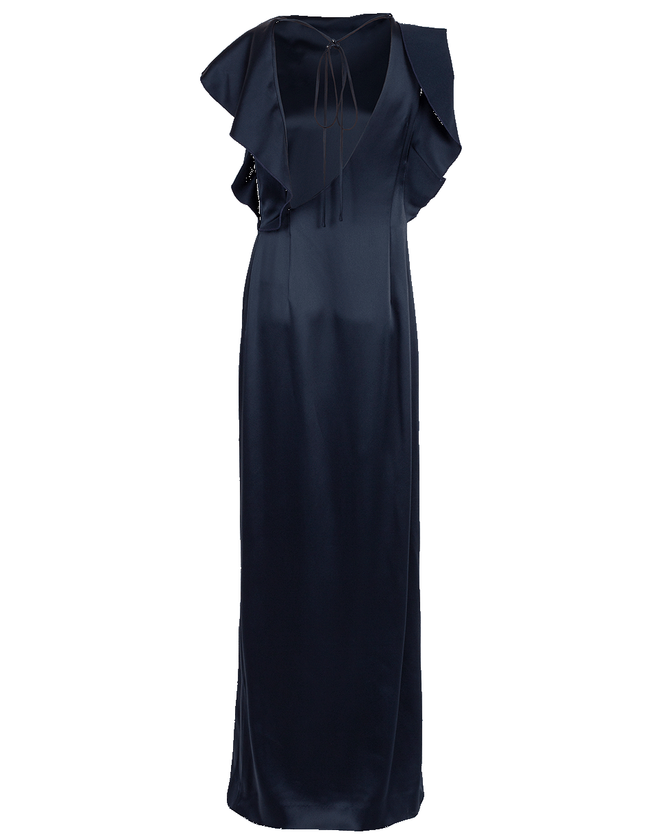 OSCAR DE LA RENTA-Ruffle Satin Gown-NAVY