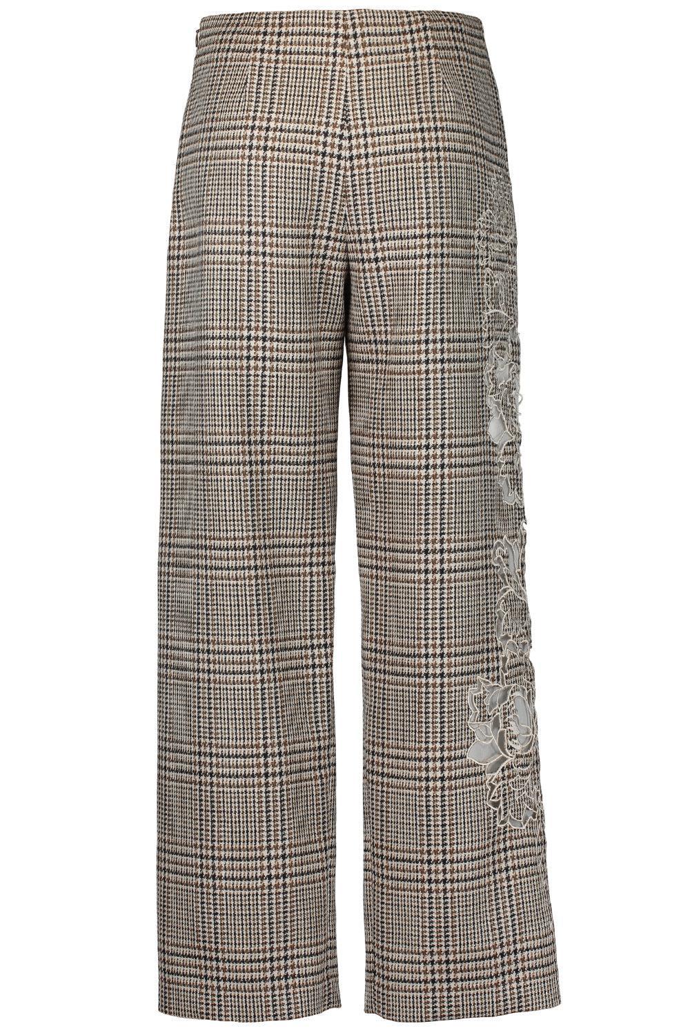OSCAR DE LA RENTA-Peony Appliqué Plaid Pant-COCOAMLT