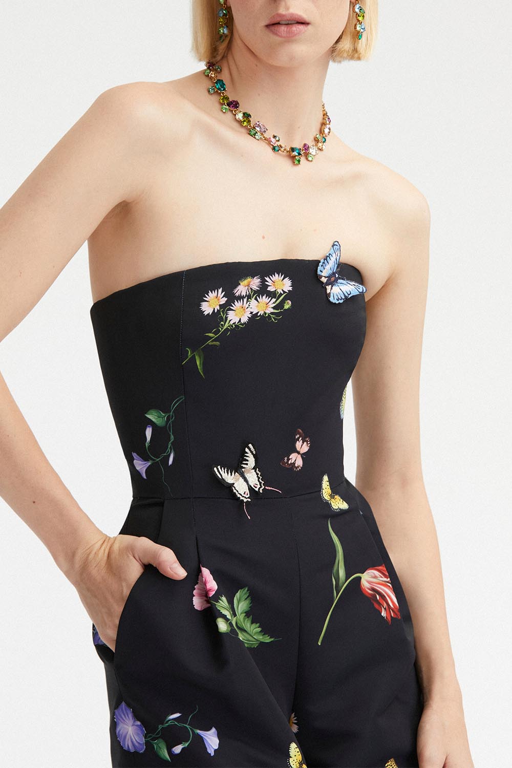 OSCAR DE LA RENTA-Multi Floral Faille Jumpsuit-