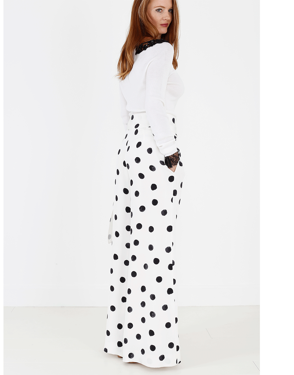 OSCAR DE LA RENTA-Tie Waist Polka Dot Palazzo Pant-