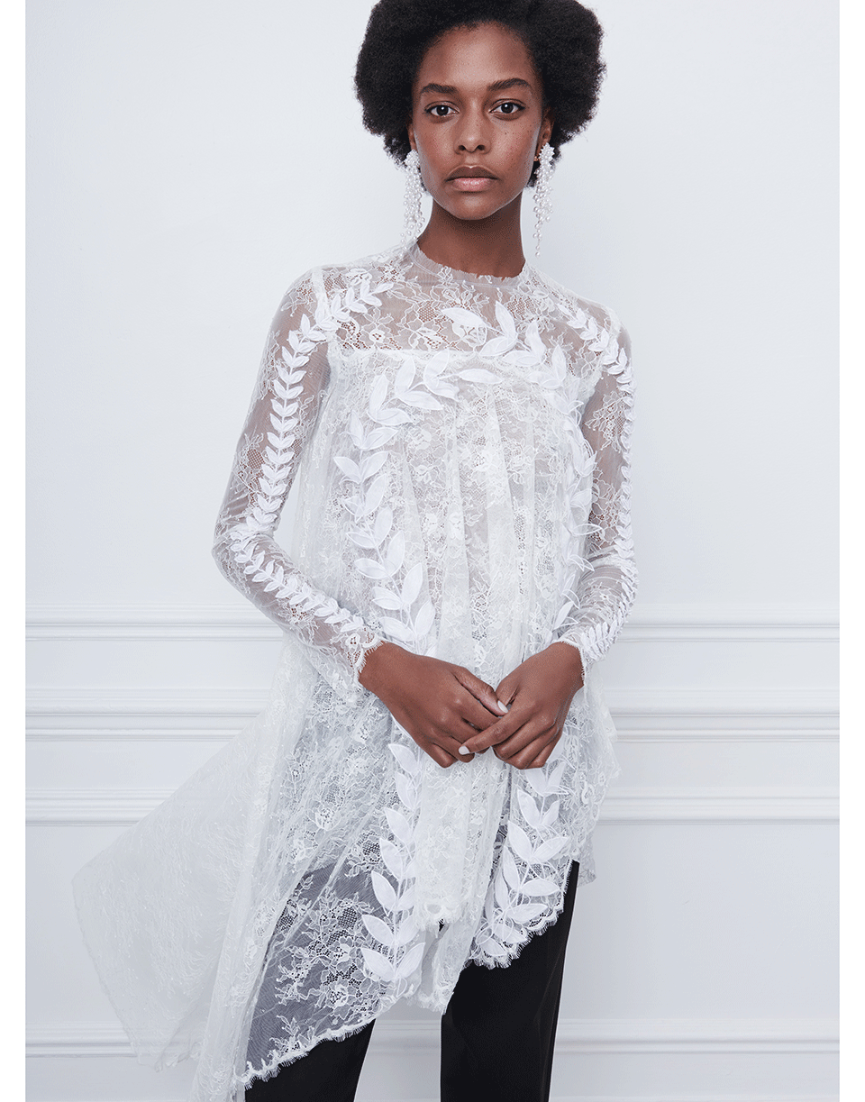 OSCAR DE LA RENTA-Lace Asymmetrical Embroidered Blouse-