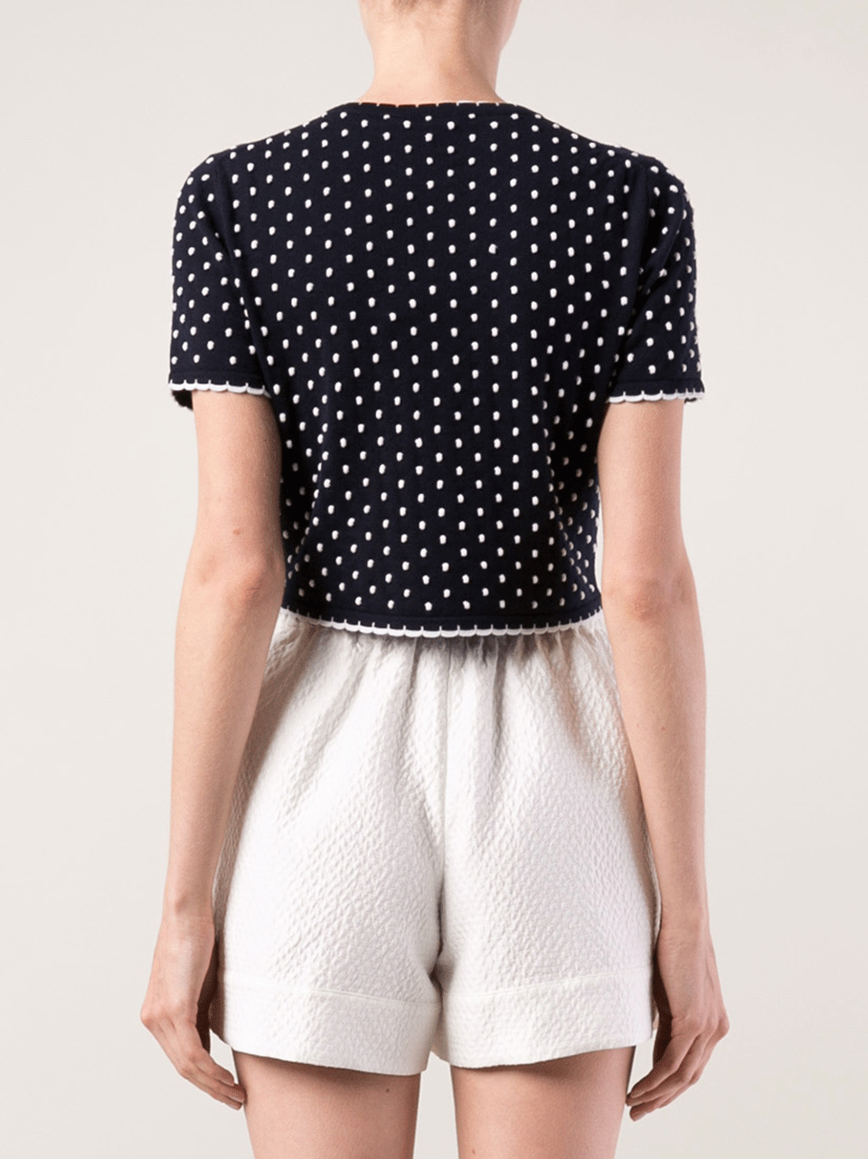 OSCAR DE LA RENTA-Cropped Dot Print Cardigan-