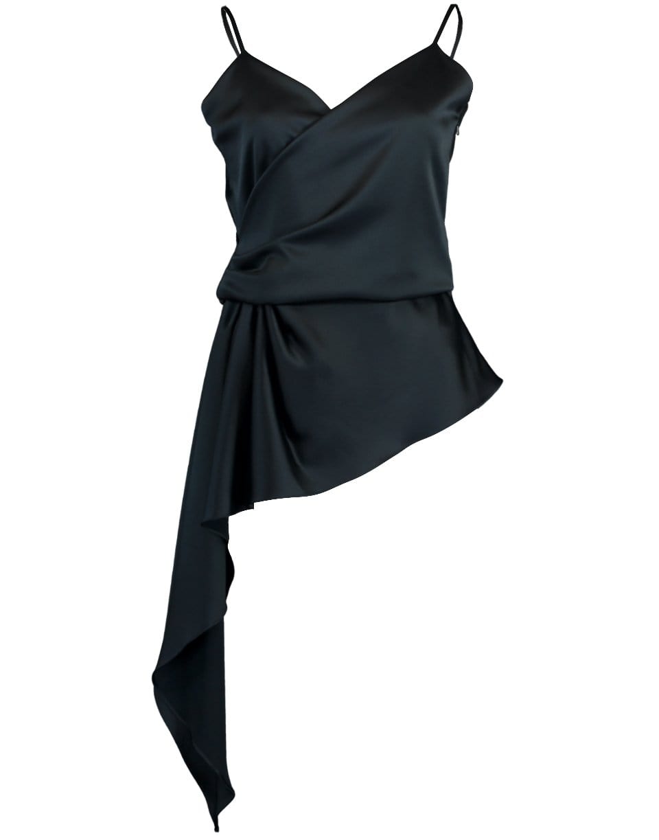 OSCAR DE LA RENTA-Navy Side Drape Spaghetti Strap Top-