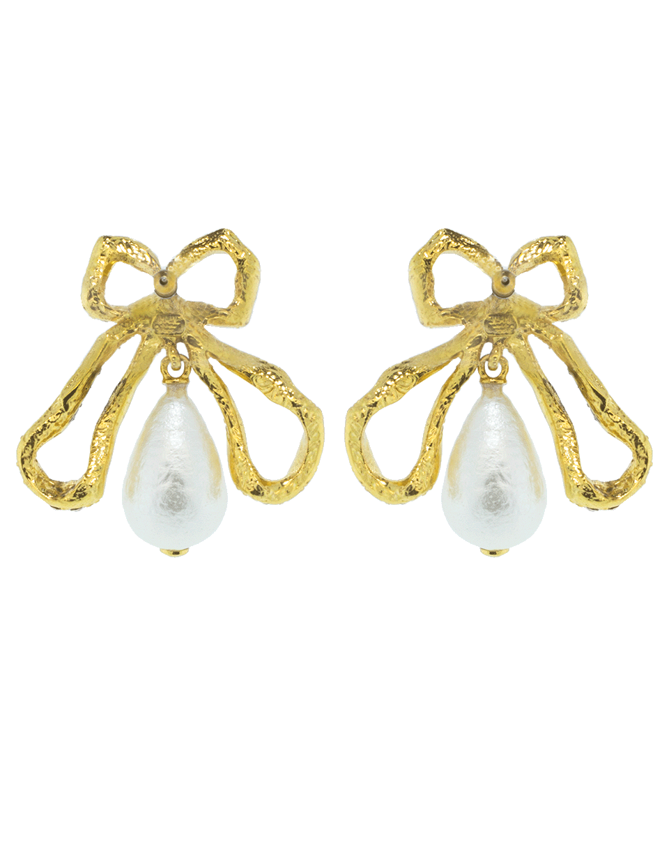 OSCAR DE LA RENTA-Pierce Pearl Drop Bow Earrings-GOLD