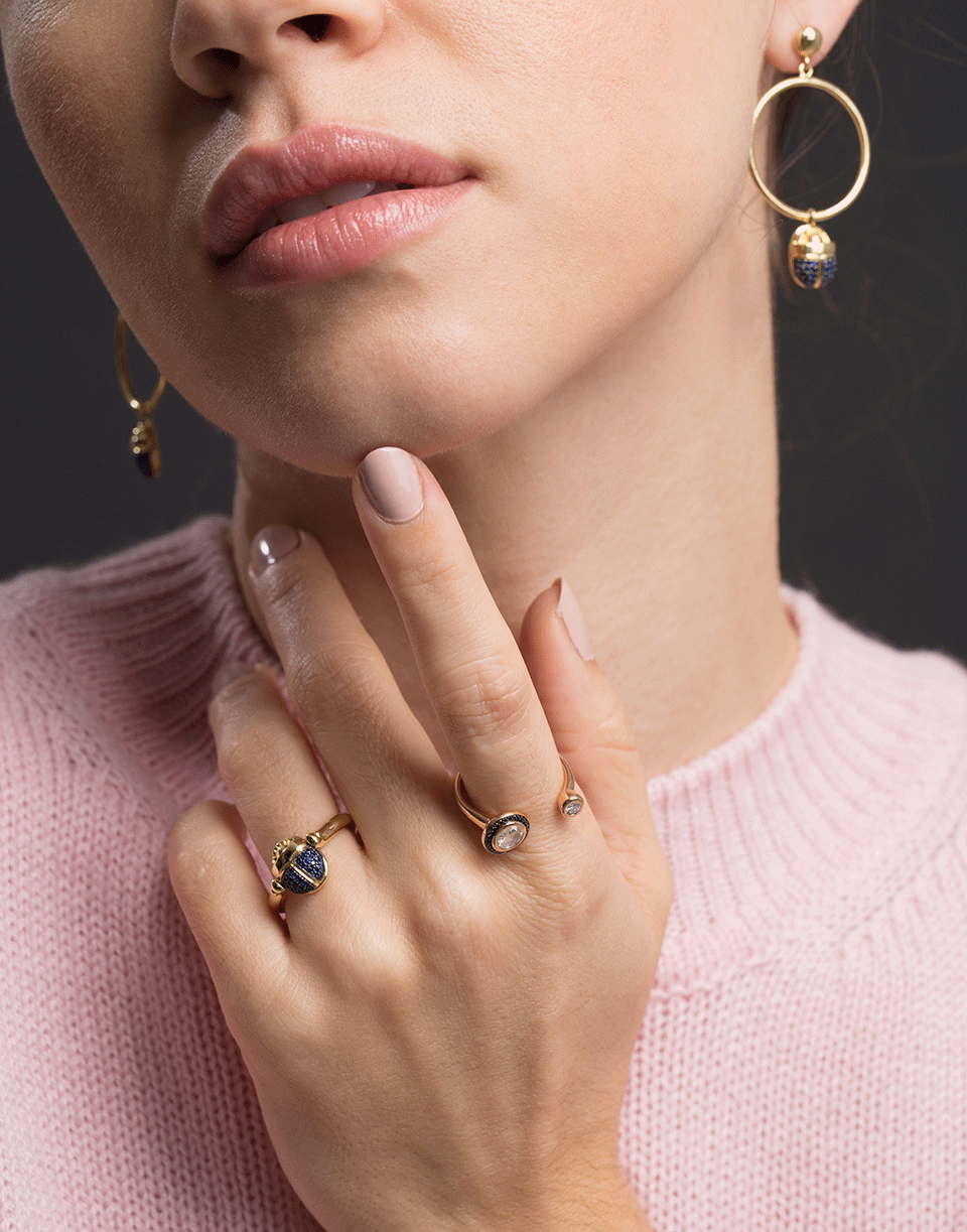 PAMELA LOVE-Pave Sapphire Rotating Scarab Ring-YELLOW GOLD