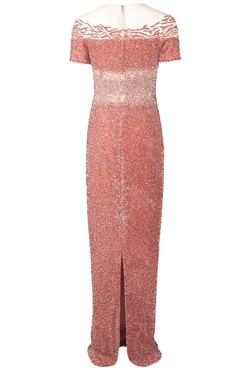 PAMELLA ROLAND-Coral Ombre Sequin Embroidered Gown-