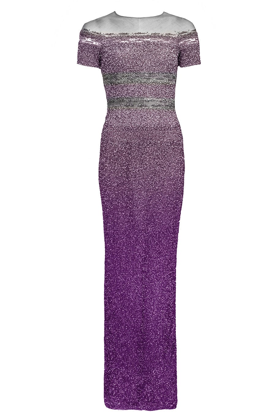 Pamella Roland Jewel-Neck Cap-Sleeve Ombre Sequin Evening Gown, Purple/Silver, Women's, 12 Pamella Roland Jewel-Neck Cap-Sleeve Ombre Sequin Evening Gown, Purple/Silver, Women's, 12
