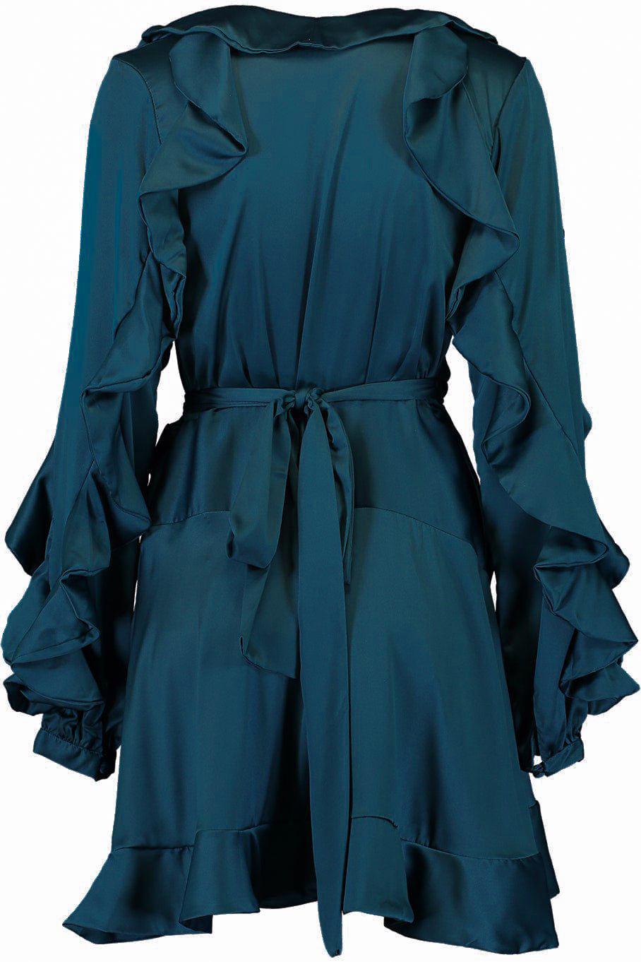 PATBO-Ruffle Sleeve Mini Wrap Dress-