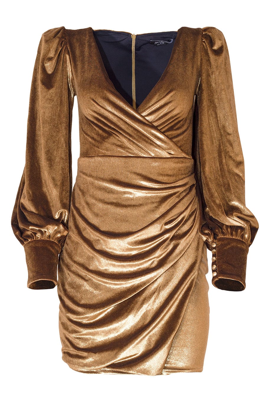gold velvet mini dress A Line Square Neck Backless Gold Velvet Mini Dress with Tie Sleeve Usa