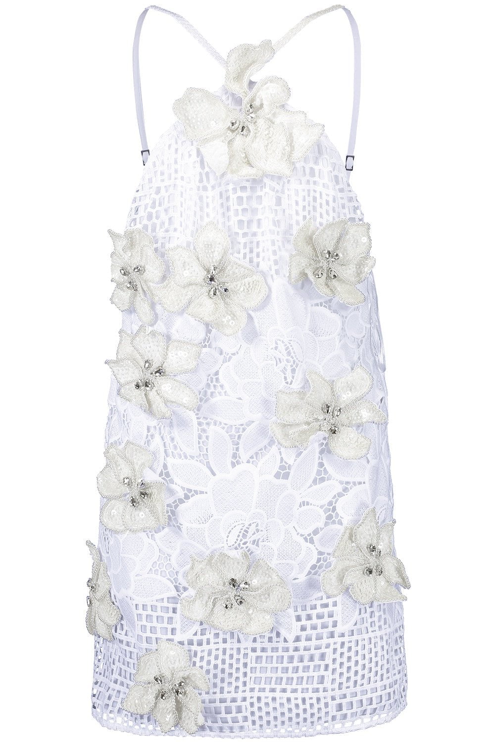 green emerald velvet dress Zelida Embroidered Halter Neck Mini Dress Ivory / S