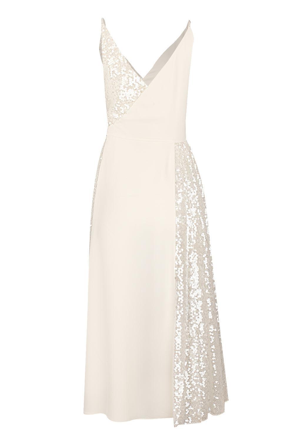 Contrast Wrap Dress-IVORY-38-CLOTHINGDRESSCOCKTAIL-PHILOSOPHY