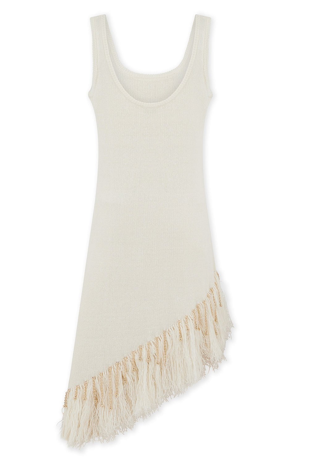 RABANNE-Beaded Feather Asym Dress-