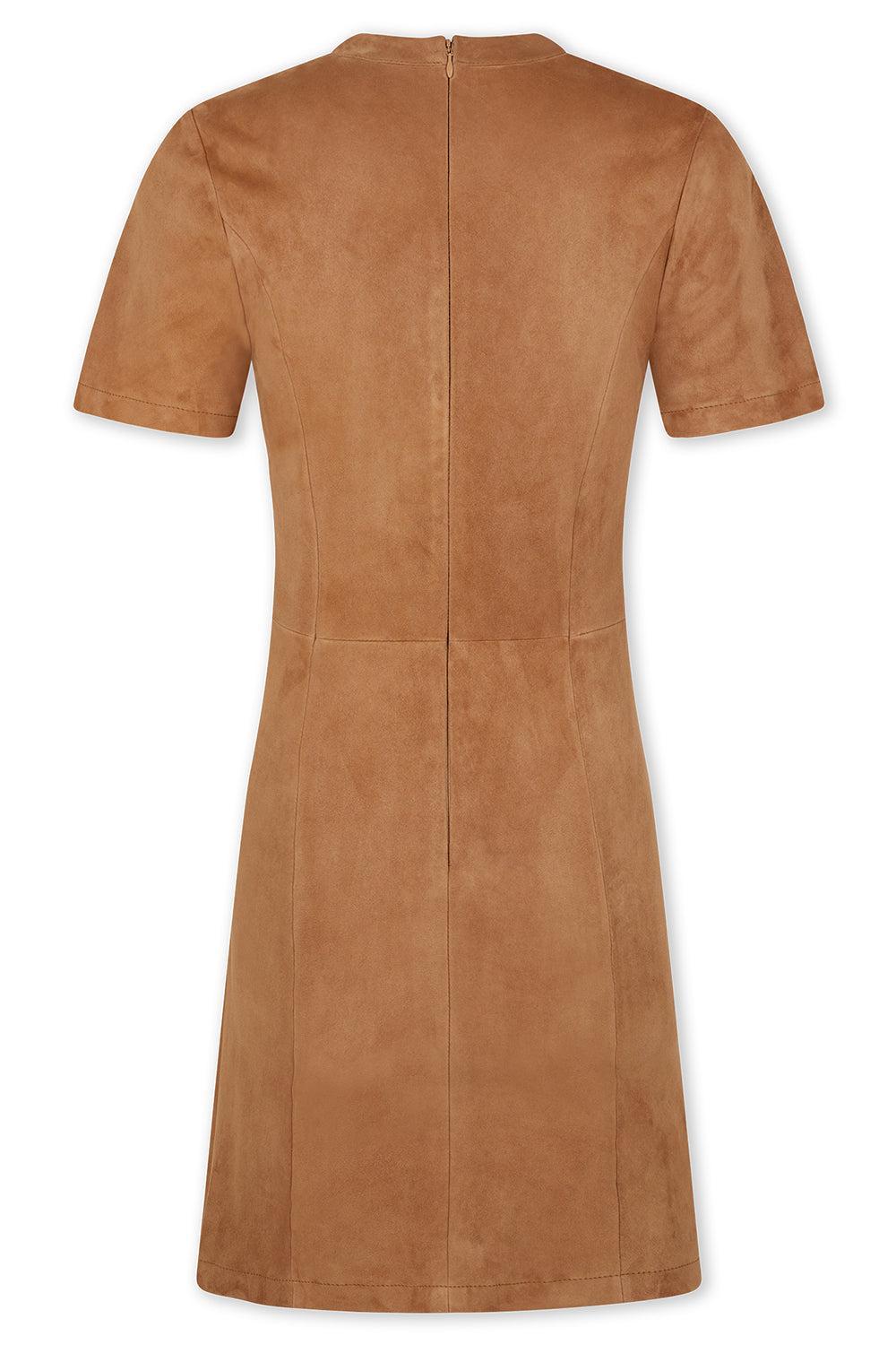 Gathered Button Short Dress - New Caramel-NWCARAML-36-CLOTHINGDRESSCASUAL-RABANNE