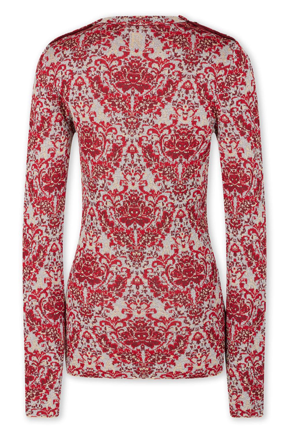 LONG SLEEVE PAISLEY TOP-RED/SILV-XS-CLOTHINGTOPKNITS-RABANNE