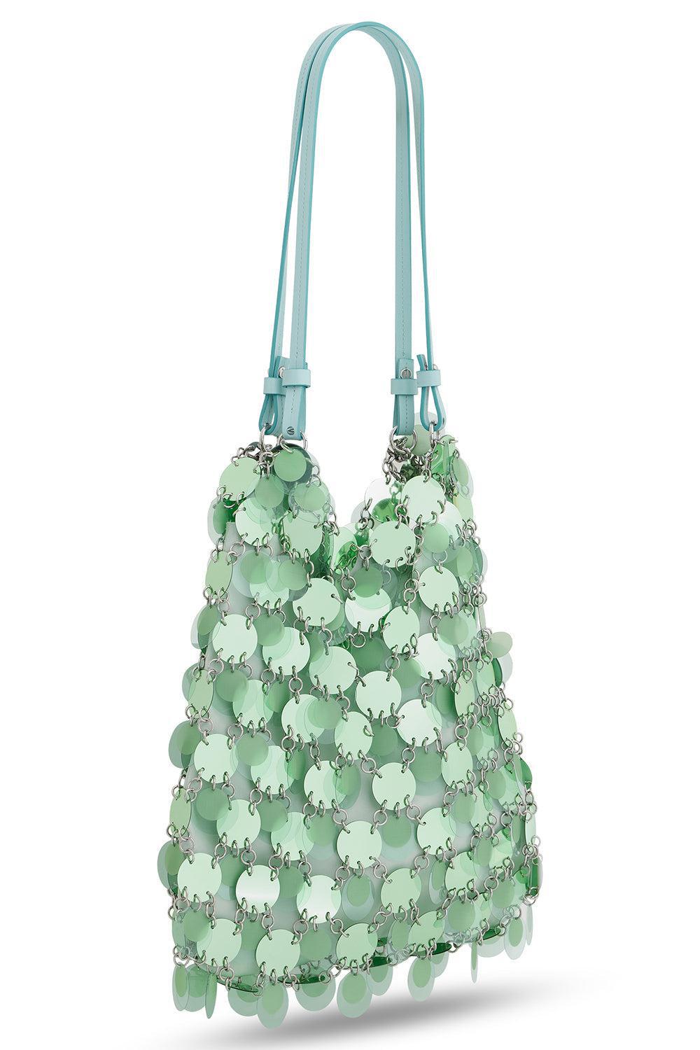 DISC SPARKLE SQUARE HANDBAG-AQGRNSIL-O/S-HANDBAGSHOULDER-RABANNE