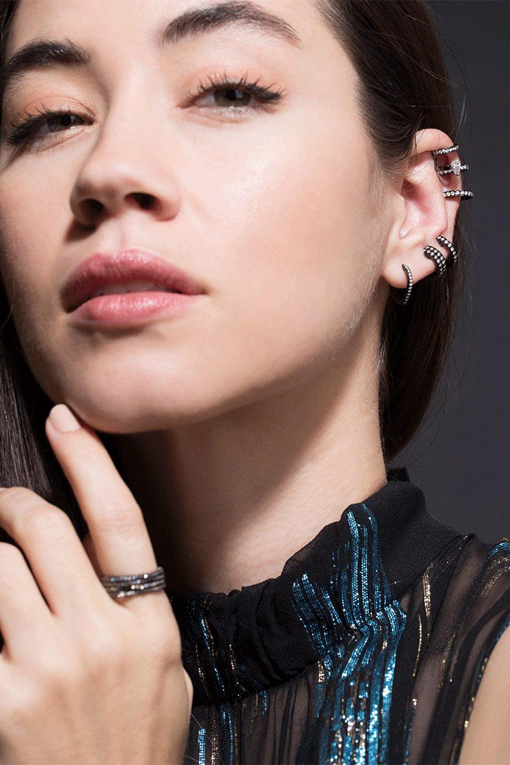 REPOSSI-Berbere Monotype 2 Row Pave Diamond Earcuff-BLACK GOLD