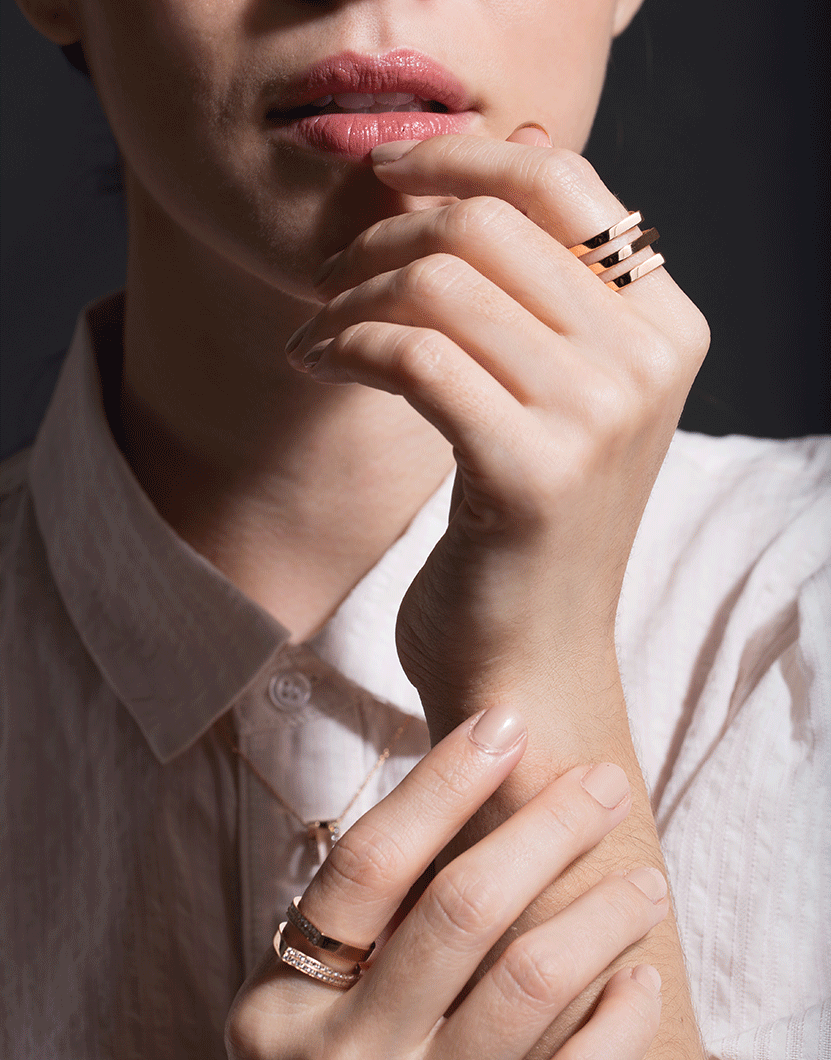 REPOSSI-Antifer 3 Row Ring-ROSE GOLD