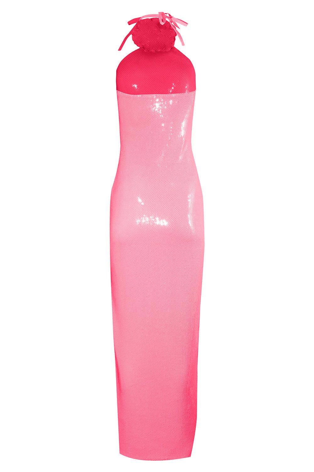 RODARTE-Flower Detail Sequin Halter Gown-