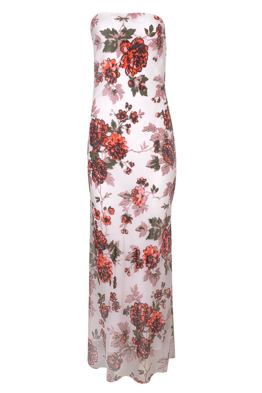 rodarte white dress Rodarte Floral-print Strapless Gown