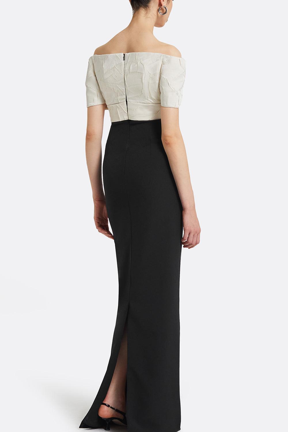 Abike Gown - Ivory Black-IVBKGUNM-4-CLOTHINGDRESSGOWN-SAFIYAA