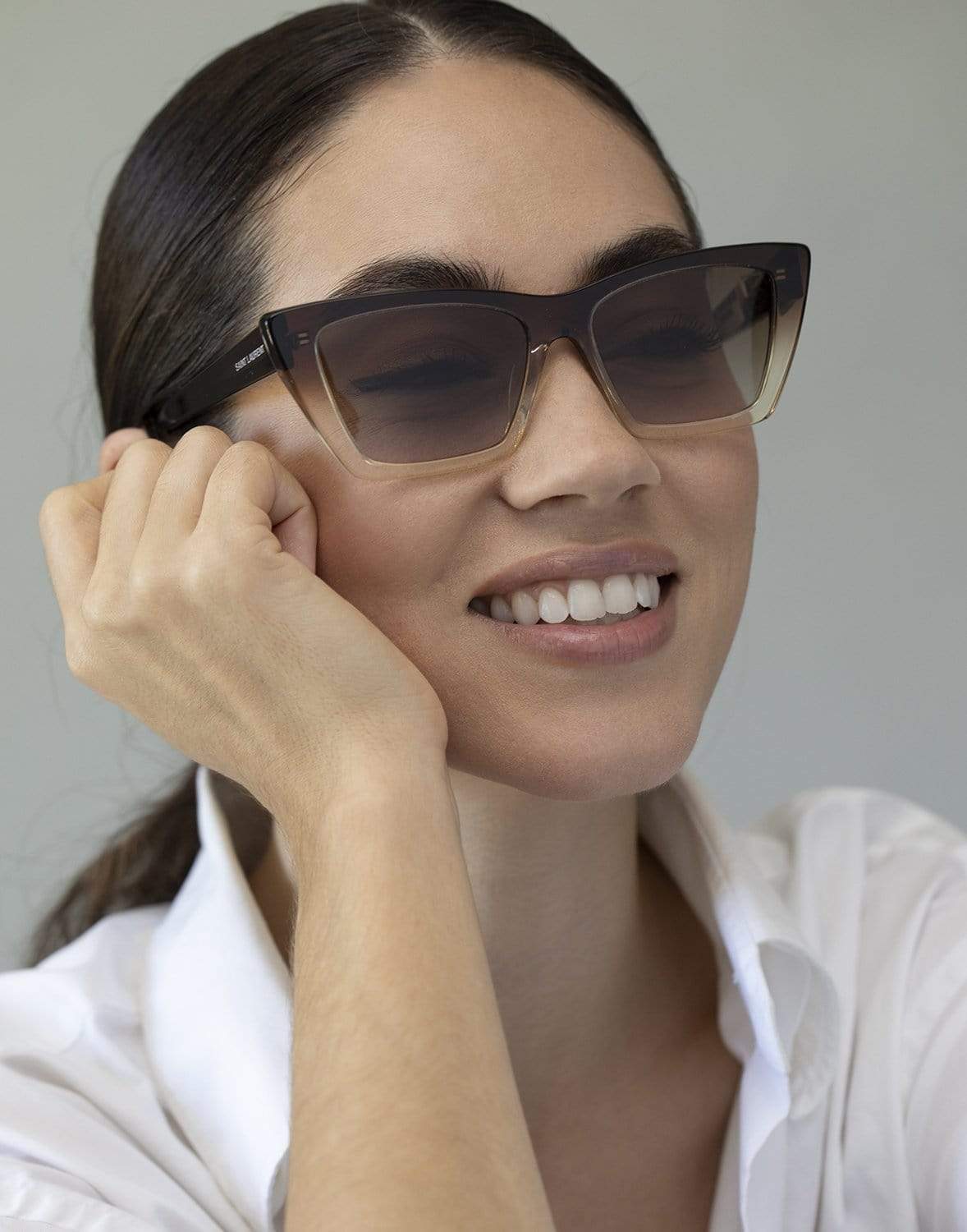 SAINT LAURENT-SL 276 Mica Cateye Sunglasses-BROWN