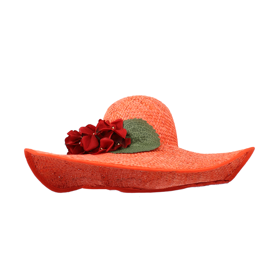 SAVE THE QUEEN-Large Straw Hat With Roses-ORANGE