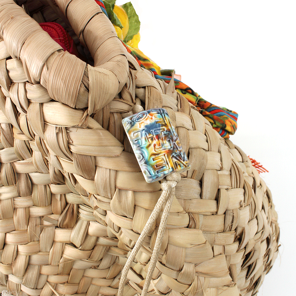 SAVE THE QUEEN-Large Straw Bag With Lemons-LEMON