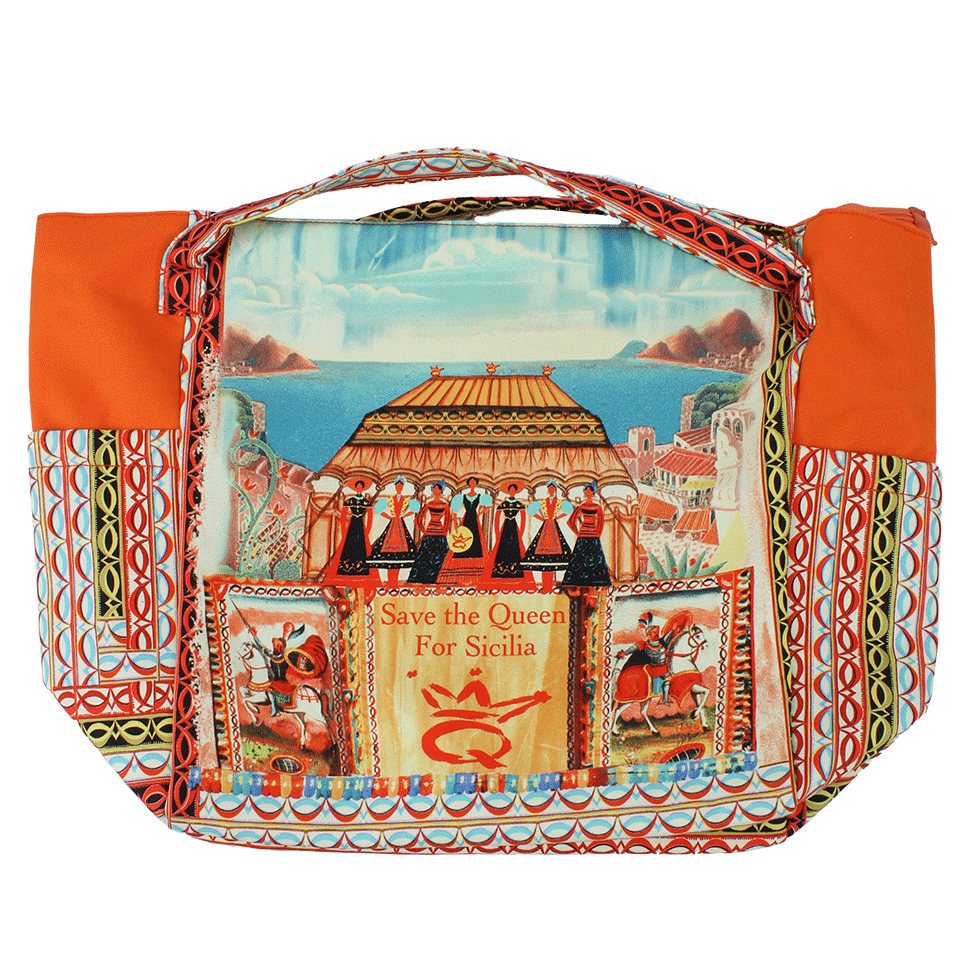 SAVE THE QUEEN-Cotton Print Handbag-ORANGE