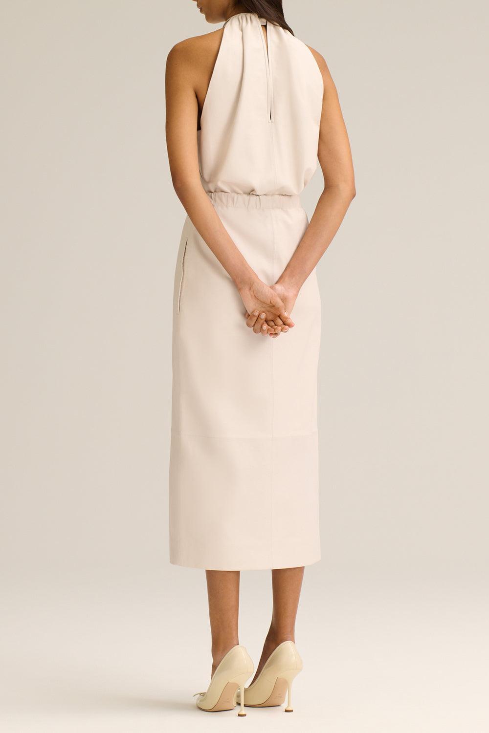 Leather Gathered Halter Top-CAMELIA-2-CLOTHINGTOPBLOUSE-SCANLAN THEODORE