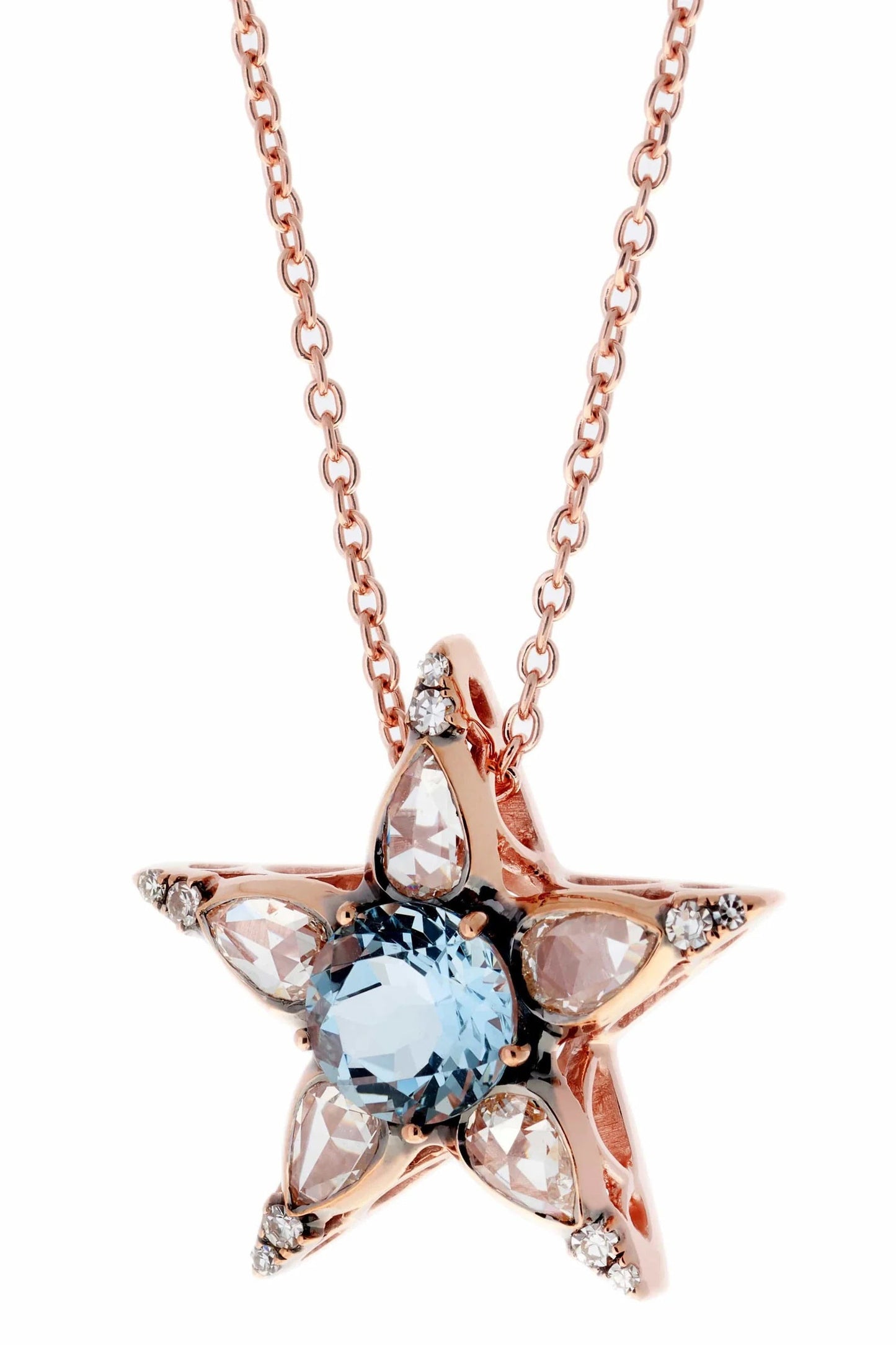 SELIM MOUZANNAR-Diamond and Aquamarine Star Pendant-ROSE GOLD