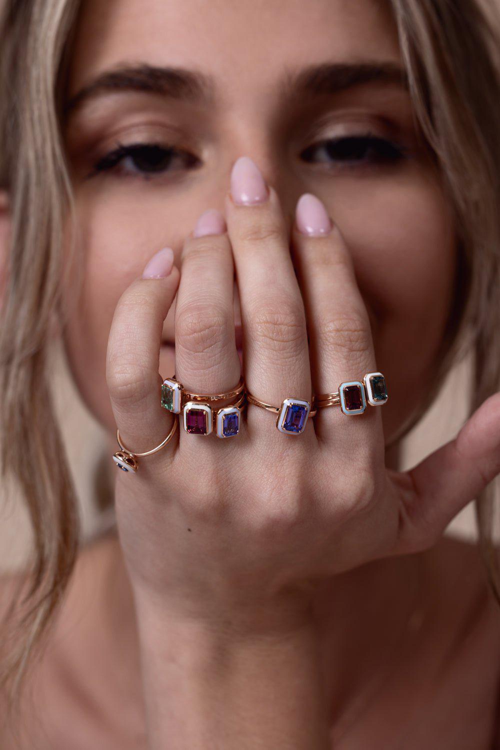 SELIM MOUZANNAR-Mina Lilac Enamel Tanzanite Ring-ROSE GOLD