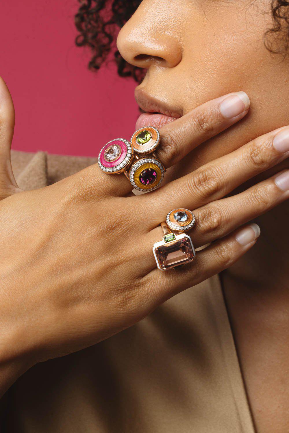 SELIM MOUZANNAR-Mina Orange Enamel Peridot Ring-ROSE GOLD