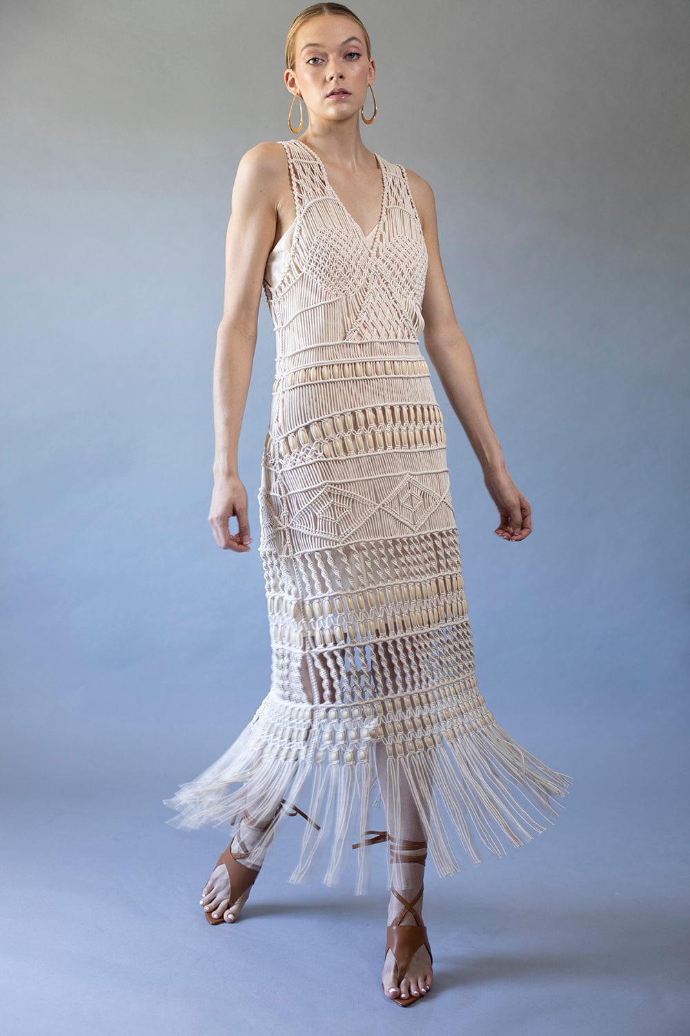 SIMKHAI-Scout Macrame Fringe Maxi Dress-