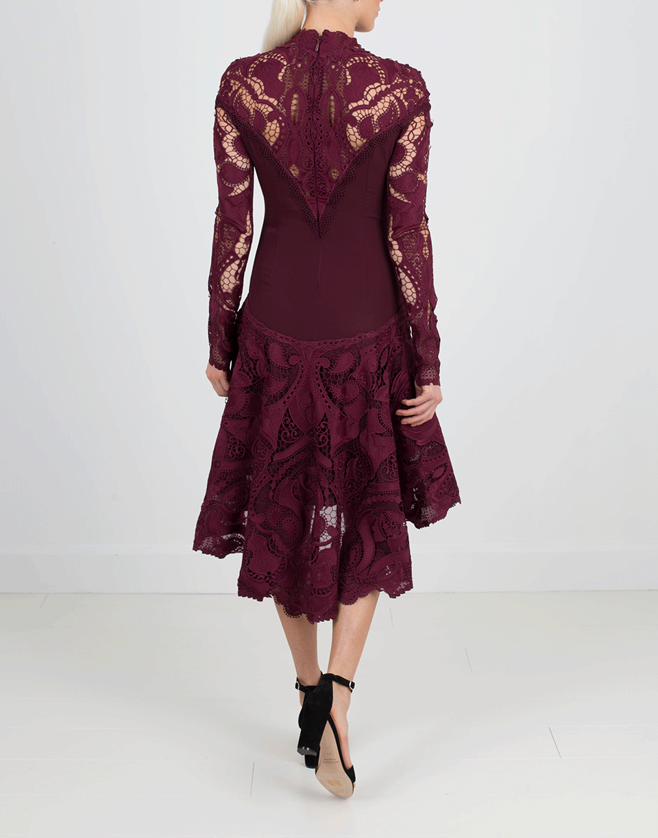 SIMKHAI-Crepe Applique Trumpet Dress-OXBLOOD