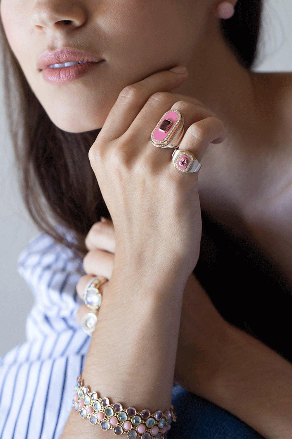 STATE PROPERTY-Tsang Pink Sapphire and Enamel Ring-YELLOW GOLD