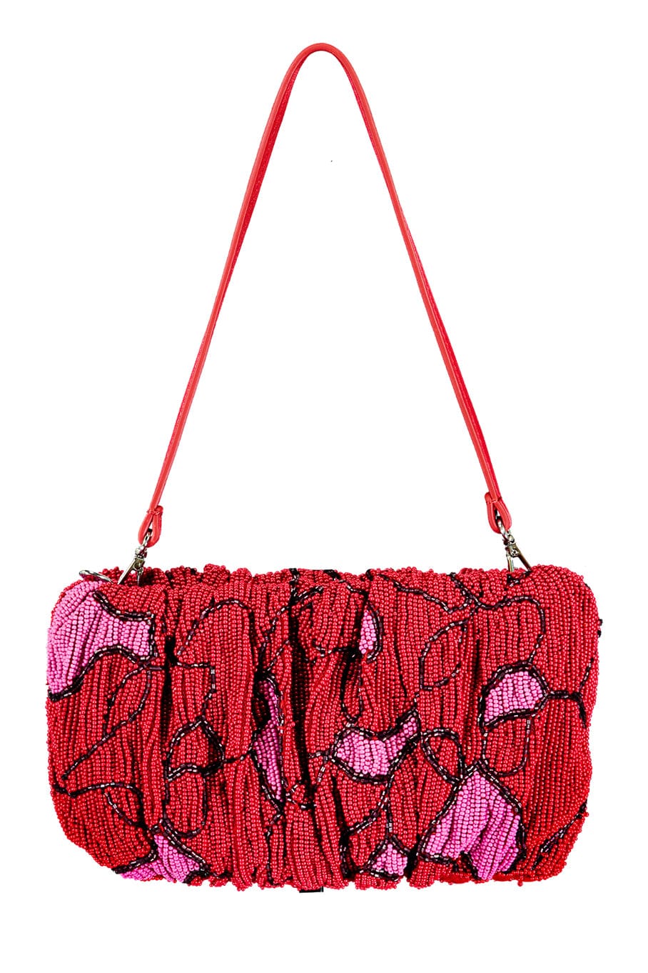 STAUD-Beaded Bean Convertible Bag-CHERRY