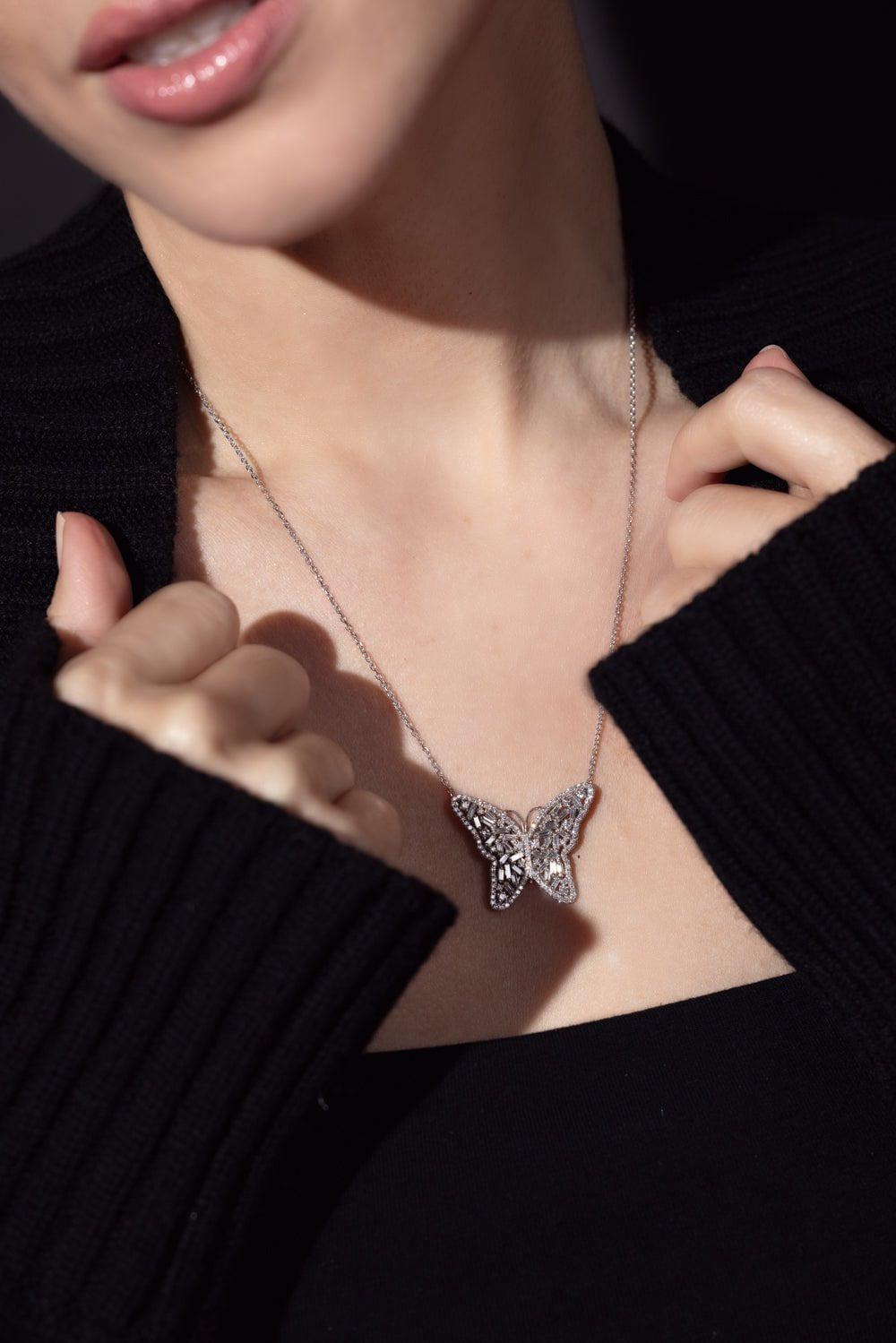 SUZANNE KALAN-Medium Diamond Butterfly Necklace-WHITE GOLD